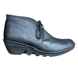 Fly London Women’s Brak593fly Black Leather Wedge Boot Size 40 US 9/9.5